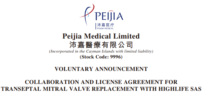 VOLUNTARY ANNOUNCEMENT COLLABORATION AND LICENSE AGREEMENT FOR TRANSEPTAL MITRAL VALVE REPLACEMENT W